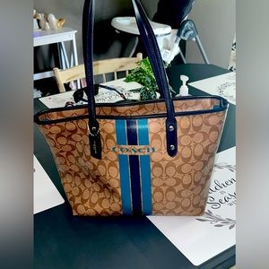 Leather Coach Bag with Varsity stripe!